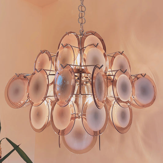 Hanging light with purple Murano glass discs by Vistosi