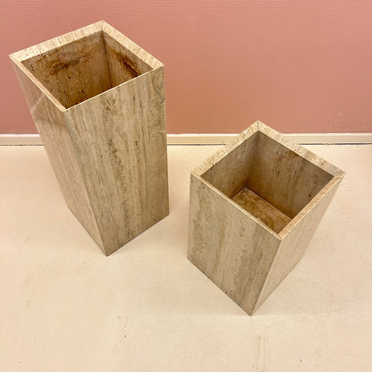 1980s Square Travertine Plant Pots