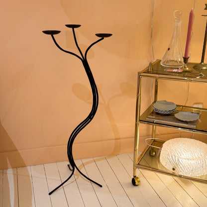 Italian black cast iron tripod candle holder