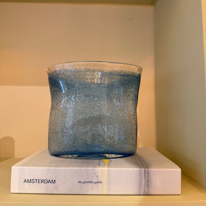 Ovale vaas van blauw bubbelglas