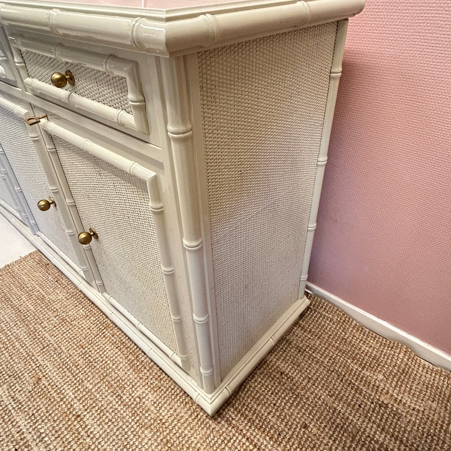 1970’s beige faux bamboo dresser