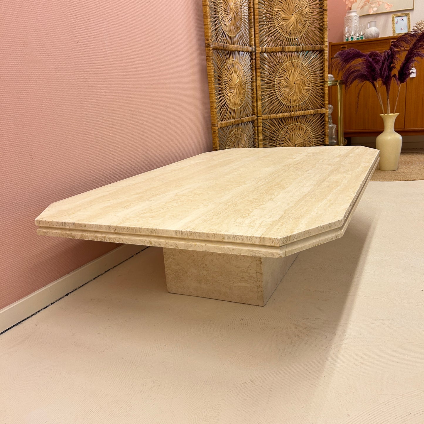 Rectangular travertine coffee table