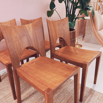 Set van 4 gebogen massief houten Caresse eetkamerstoelen