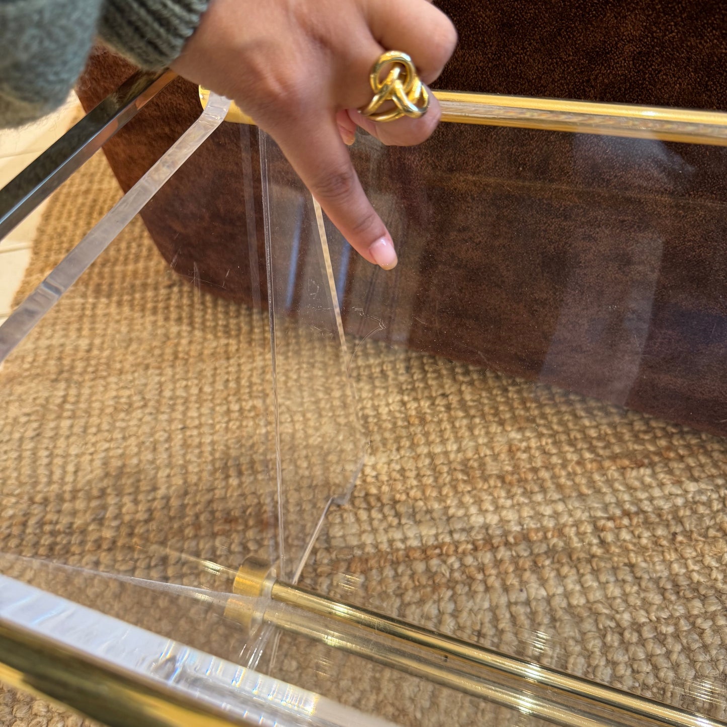 Mid-century plexiglas magazine with brass details
