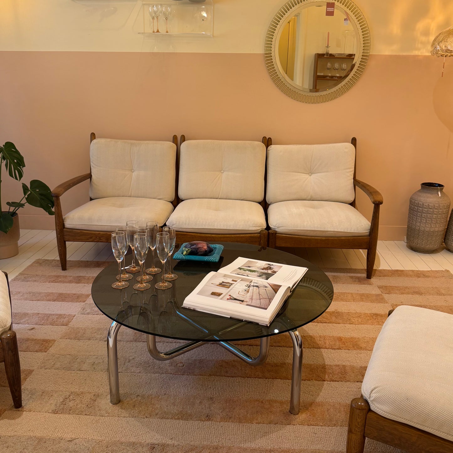 1970s oak modualr lounge sofa set 3 seater