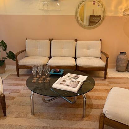 1970s oak modualr lounge sofa set 3 seater