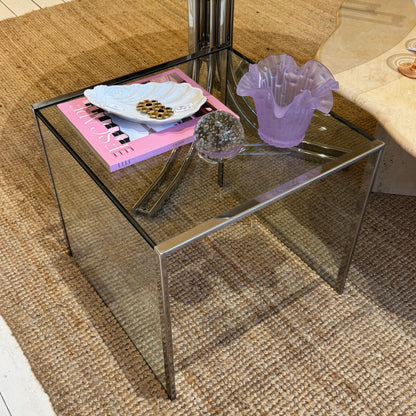 Vintage glass & chrome side table