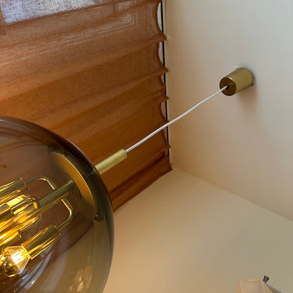 Jaren '70 Doria Leuchten hanglamp met bol van gerookt glas