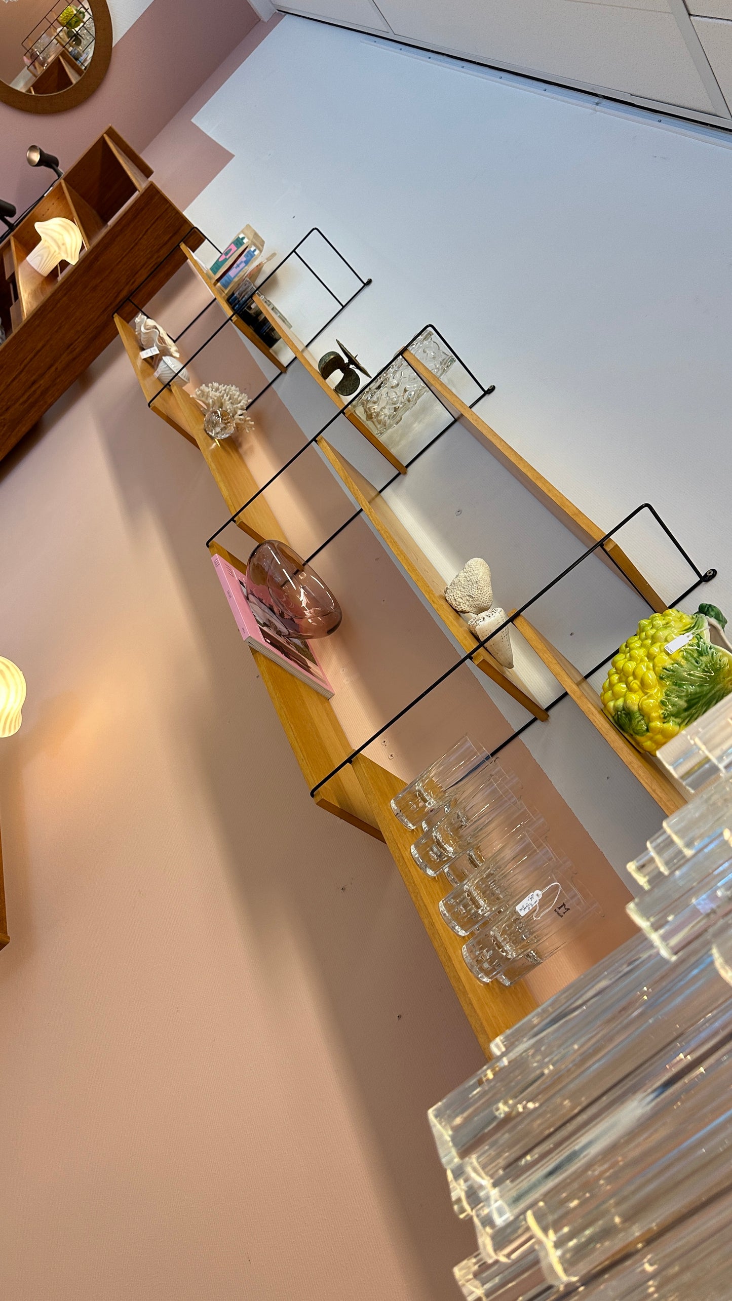 Modular wood & black metal wall system