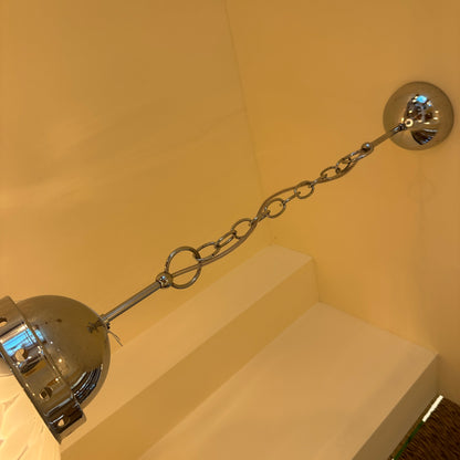 Italiaanse hanglamp gespikkeld wit en transparant Murano glas, chroom - 1970