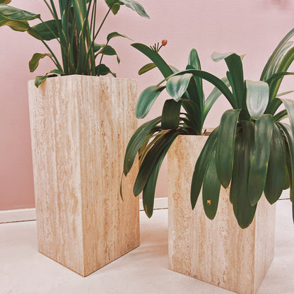 1980s Square Travertine Plant Pots