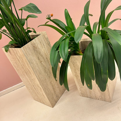 1980s Square Travertine Plant Pots