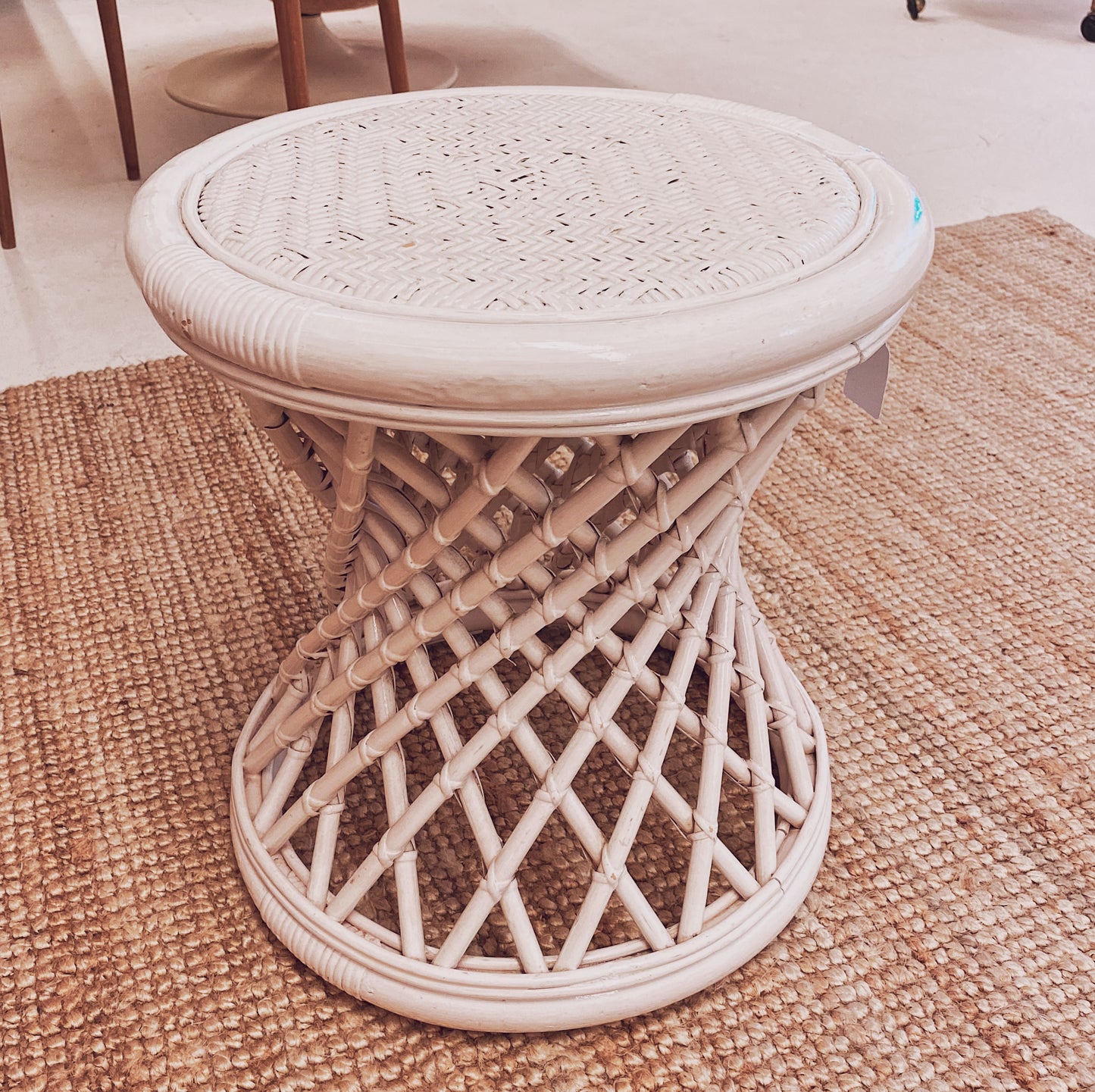 White rattan & bamboo stool