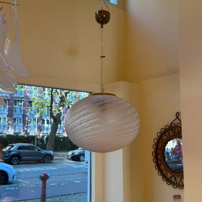 Italian pink Murano glass oval pendant Light, 1970s