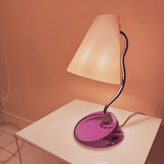 Italian desk light with purple and pink murano crystal glass