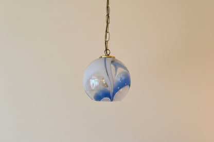 Italian Blue & White Murano Glass Globe Pendant