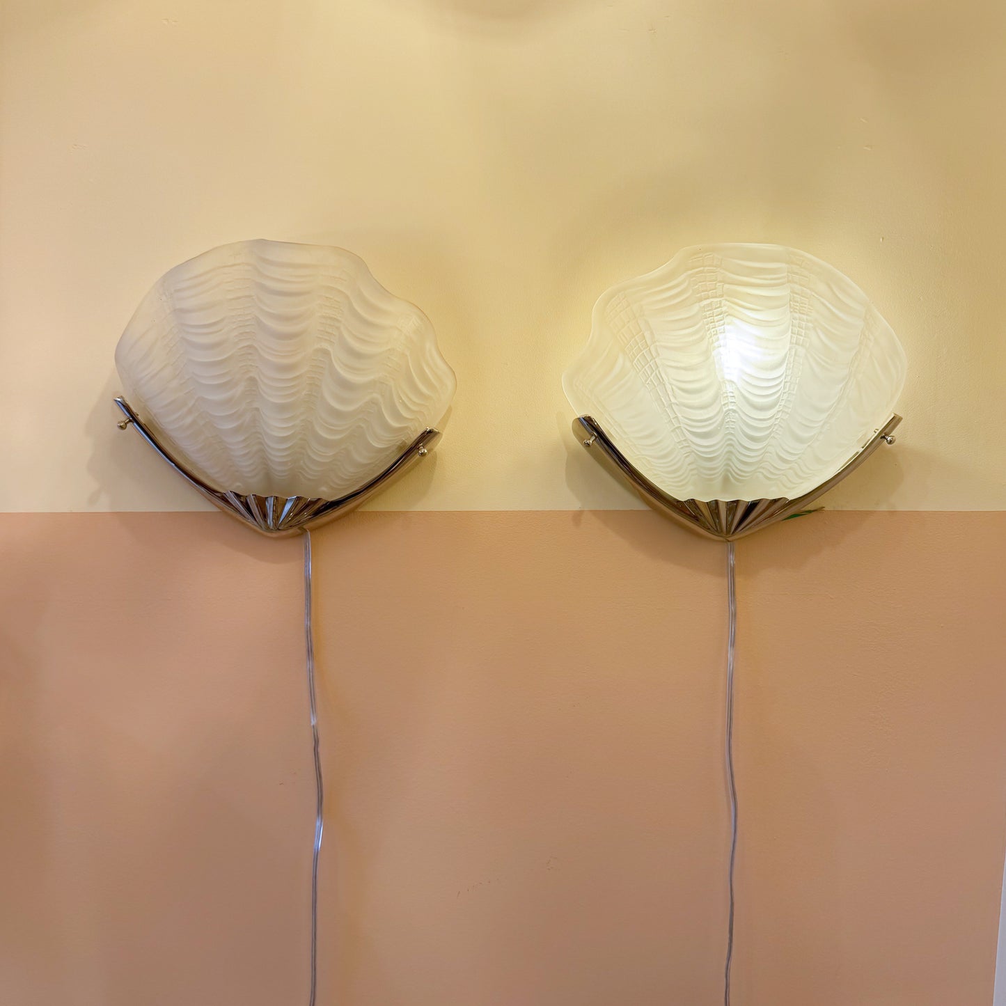 Art Deco shell wall lights with chrome fixture