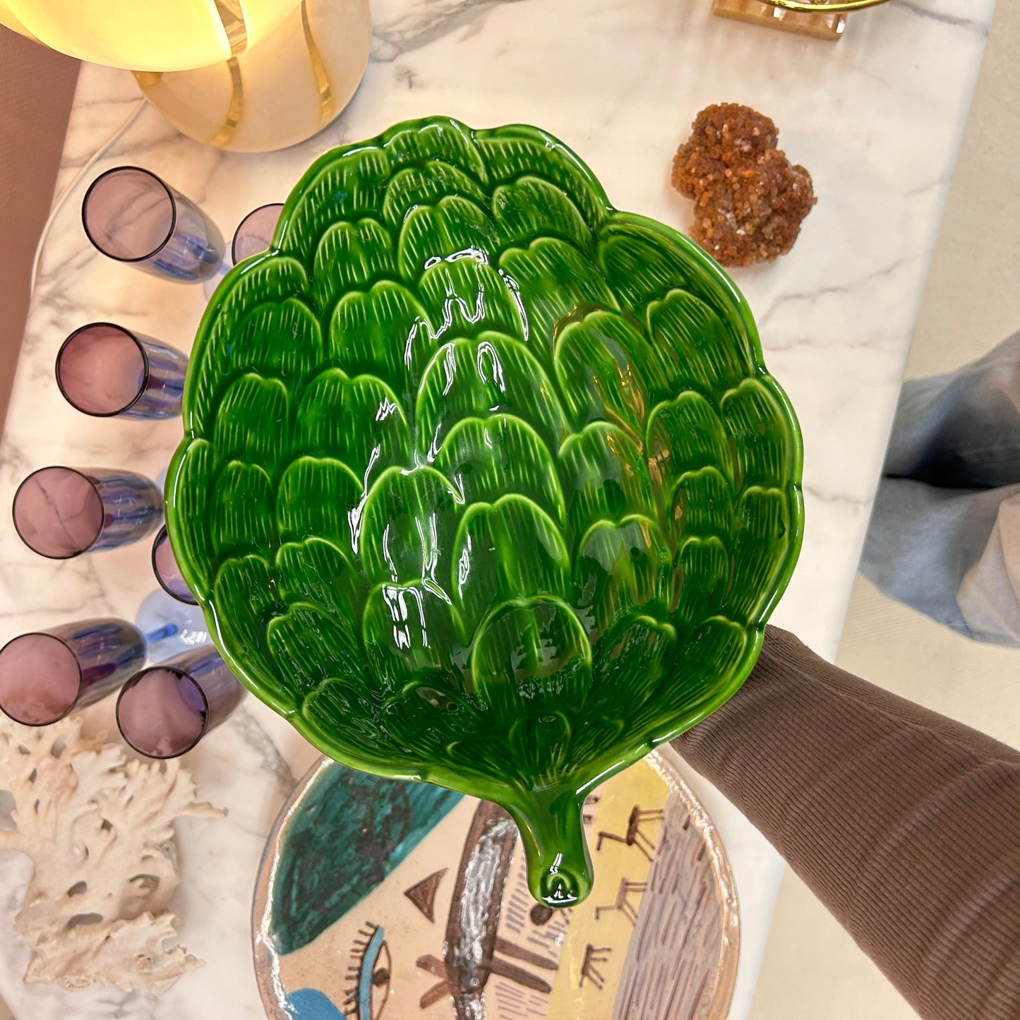 Green artichoke ceramic bowl