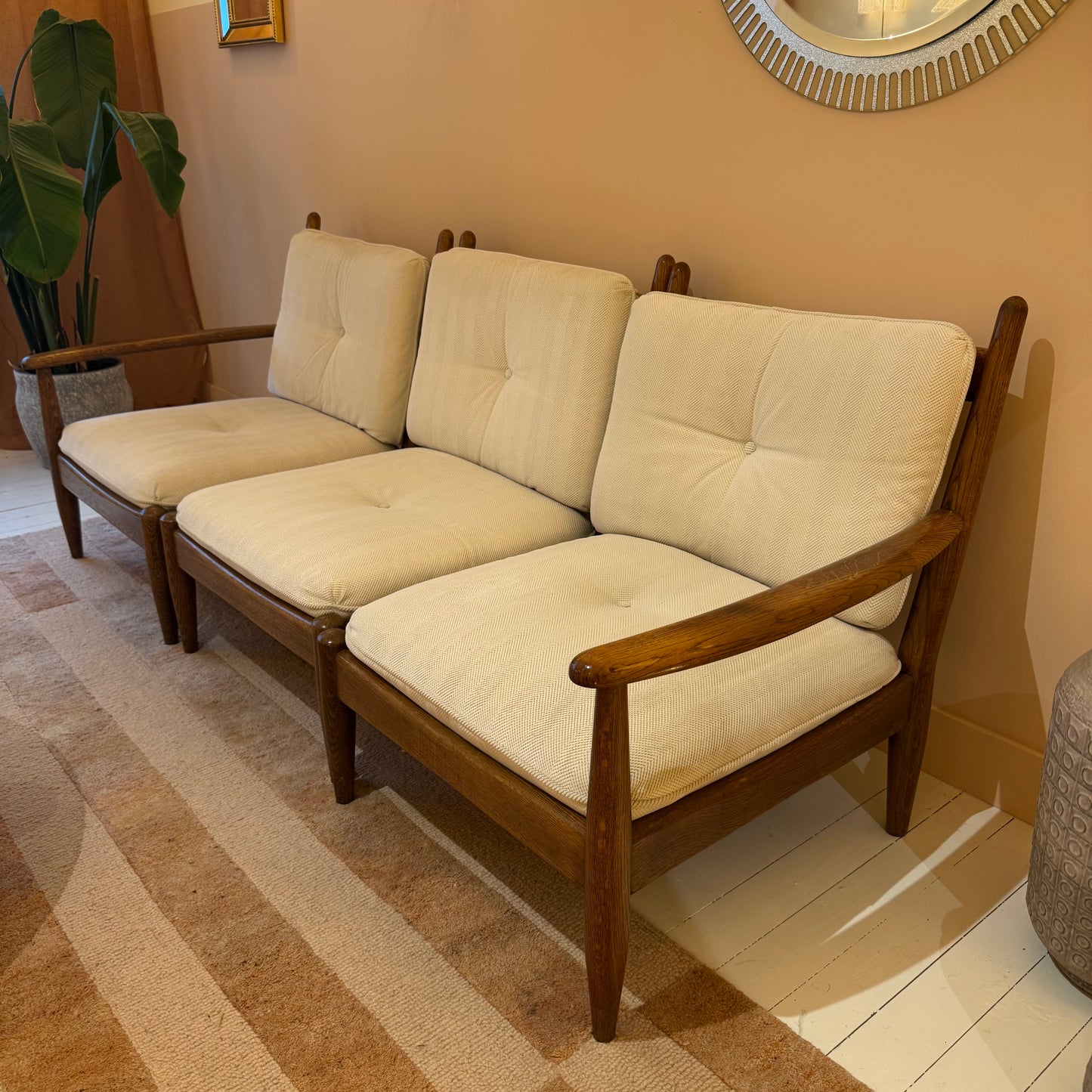 1970s oak modualr lounge sofa set 3 seater