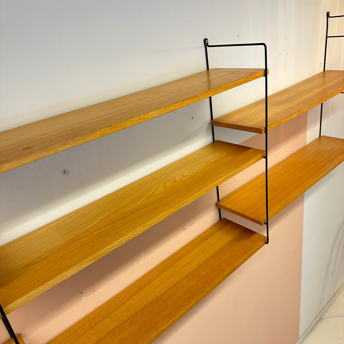 Modular wood & black metal wall system