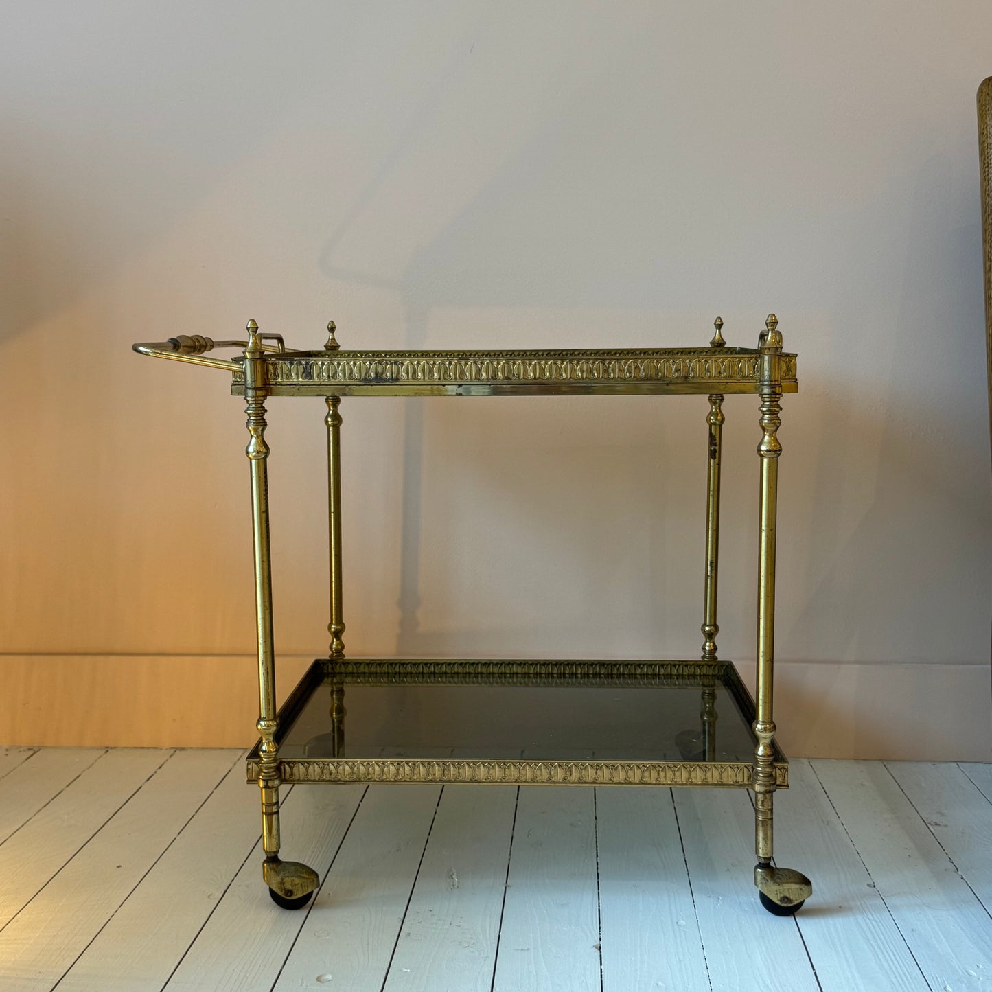 Italian brass bar cart with removable tray