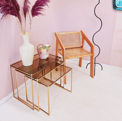 Nesting tables - Brass & smoked glass.