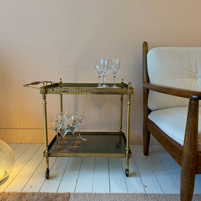 Italian brass bar cart with removable tray