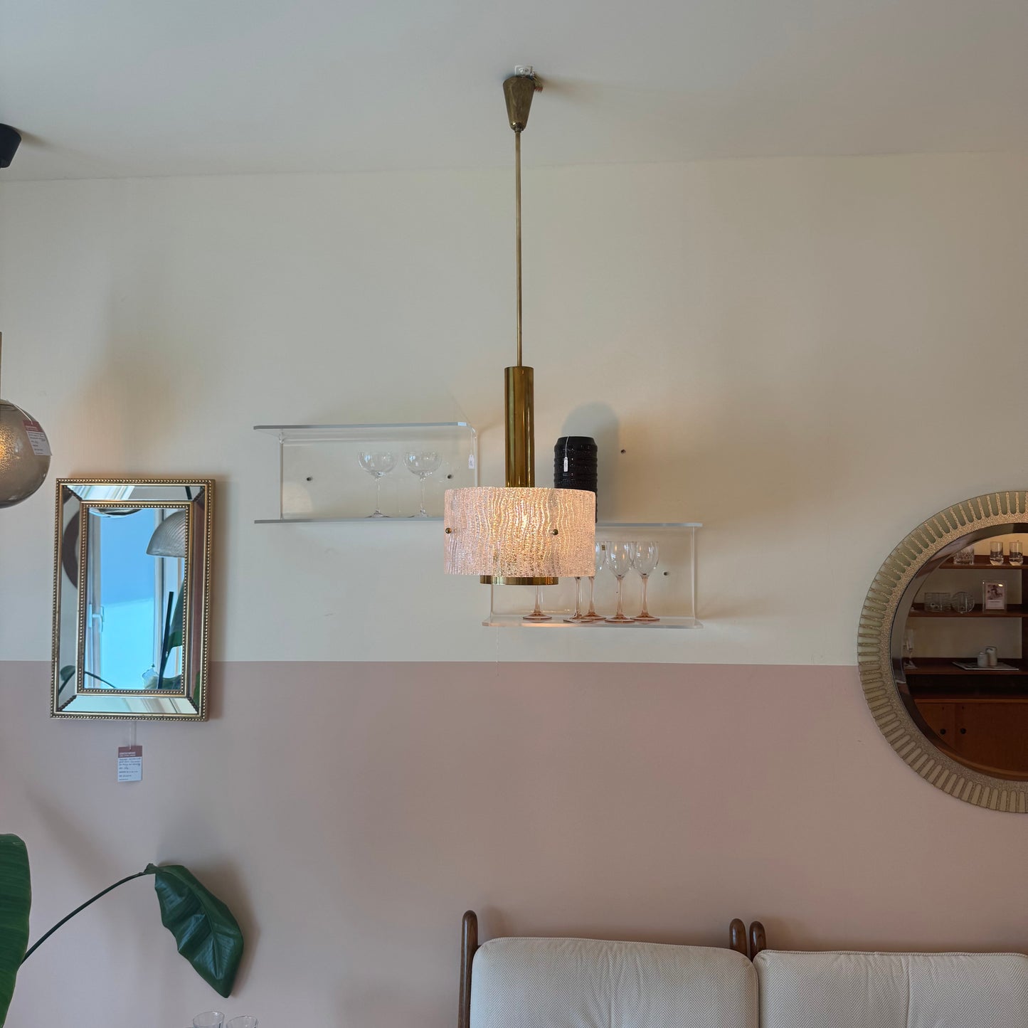 J.T. Kalmar messing & glazen hanglamp