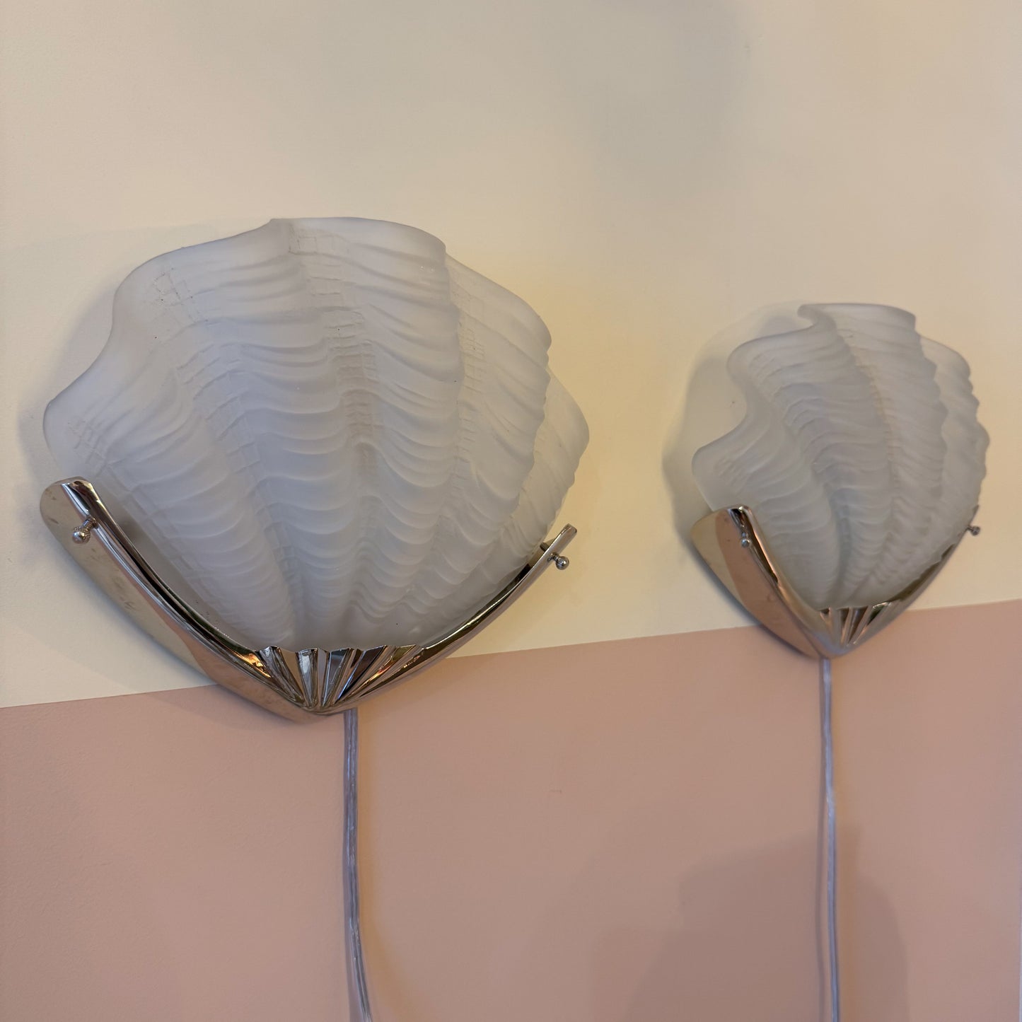 Art Deco shell wall lights with chrome fixture