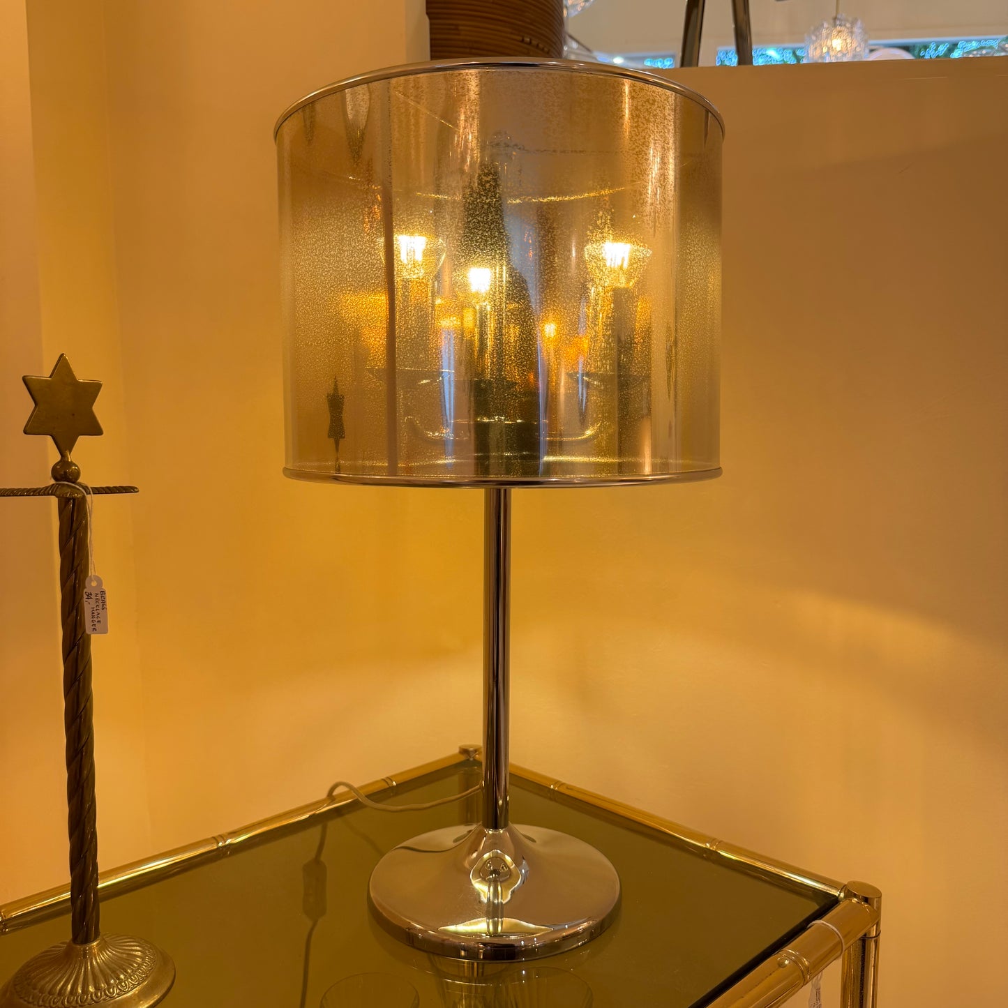 1990s silver speckled tulip base table lamp