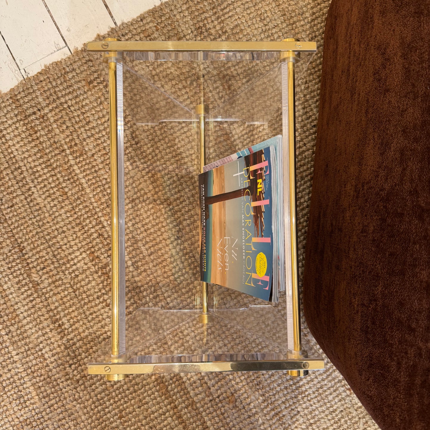 Mid-century plexiglas magazine with brass details