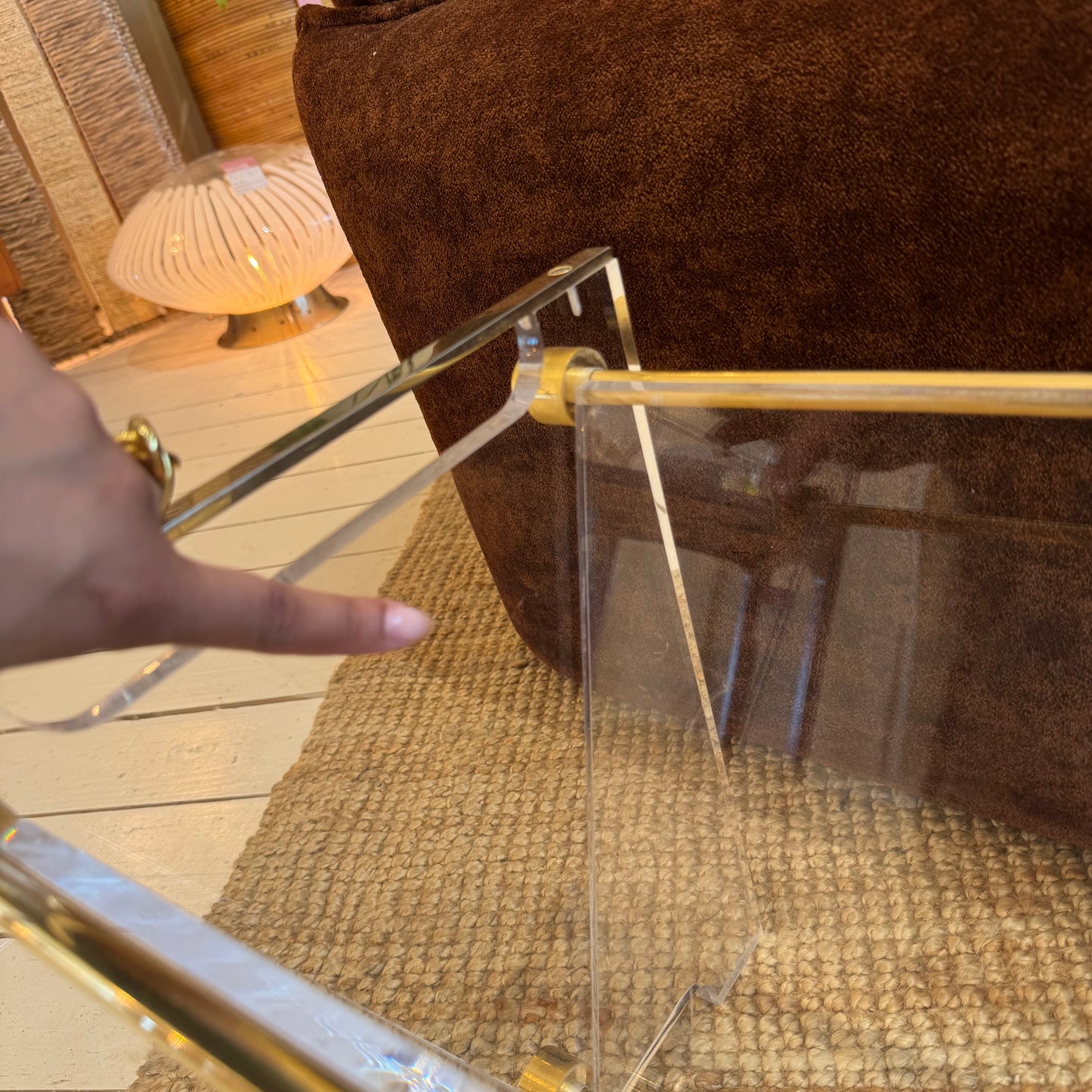 Mid-century plexiglas magazine with brass details