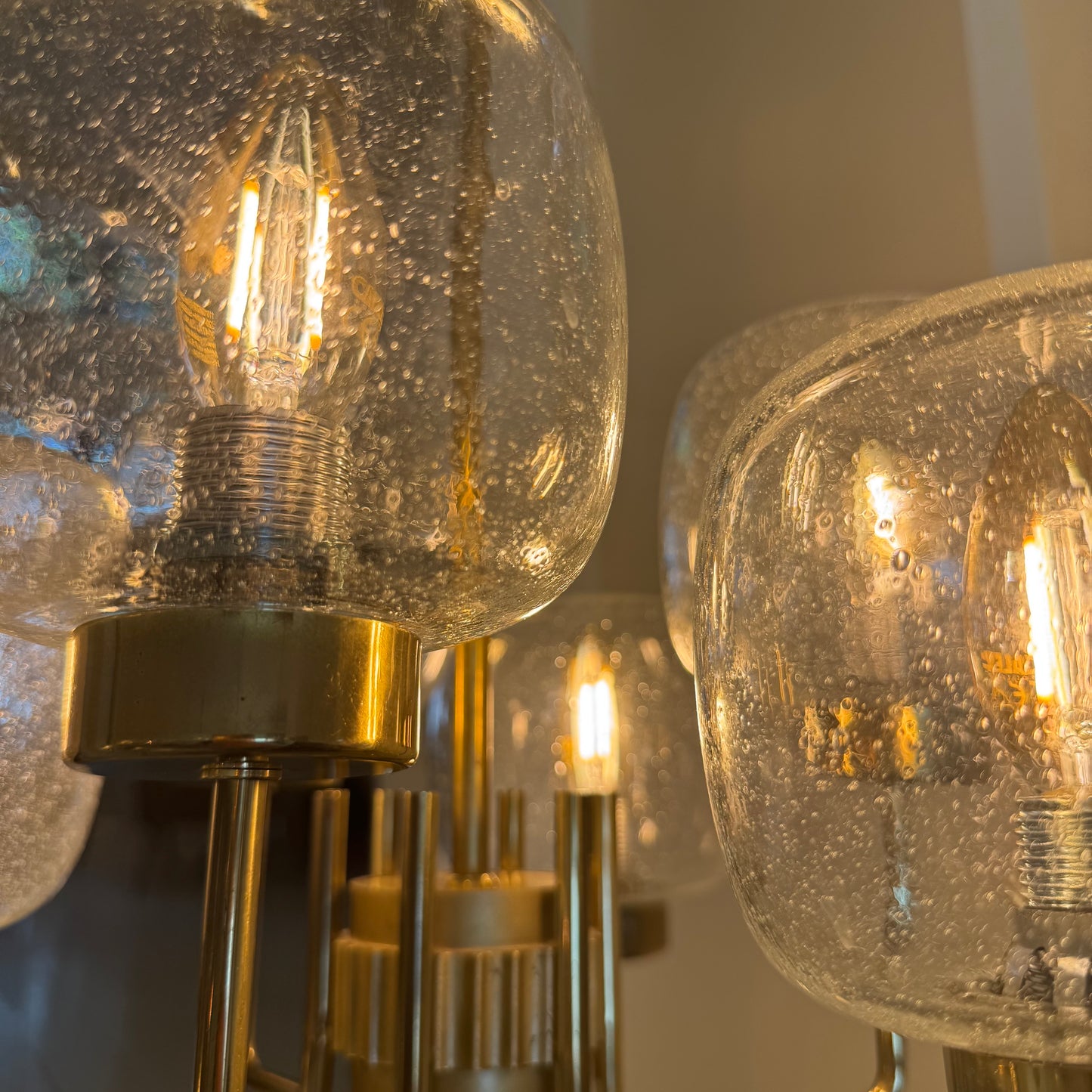 German brass & bubble glass chandelier