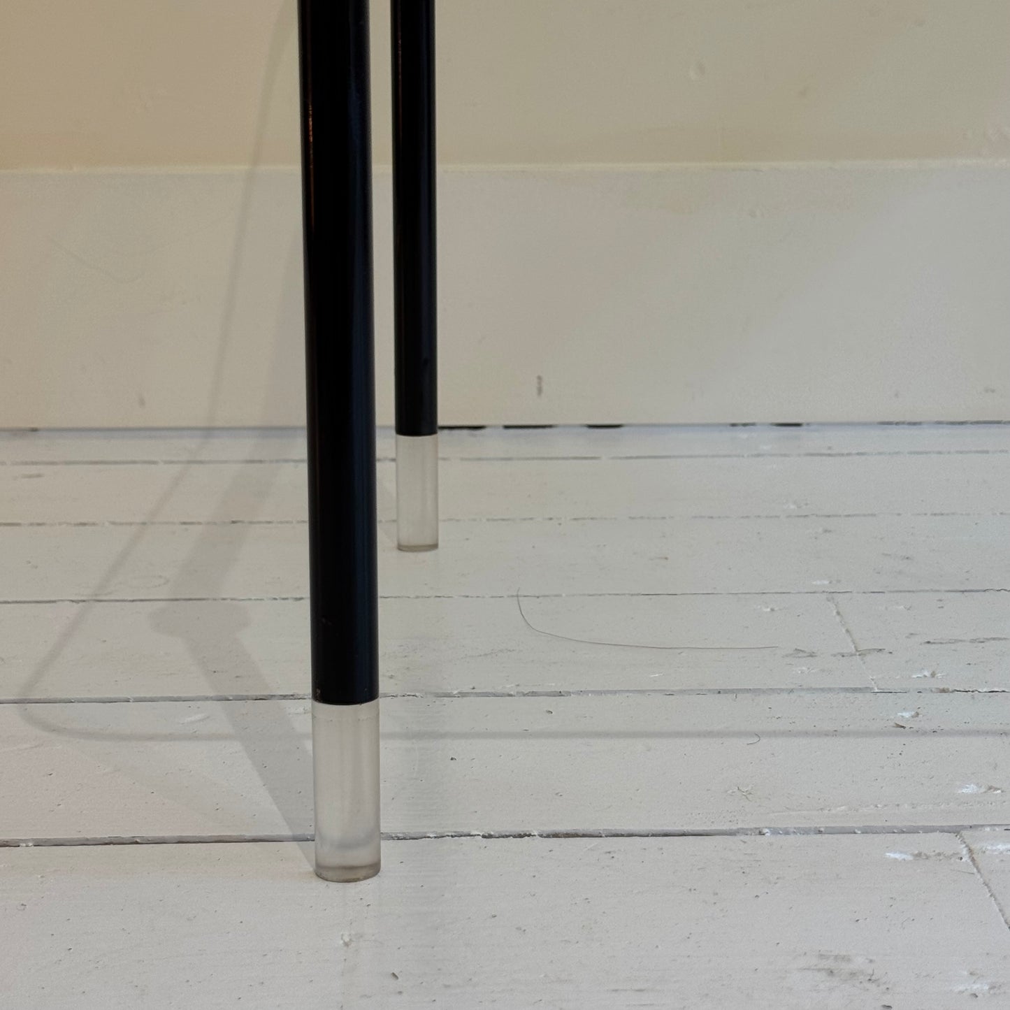 Italian glass side table with black metal frame