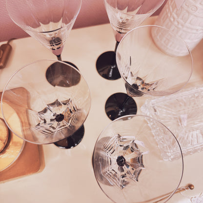 Italian crystal wine glasses with black base