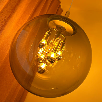 Jaren '70 Doria Leuchten hanglamp met bol van gerookt glas