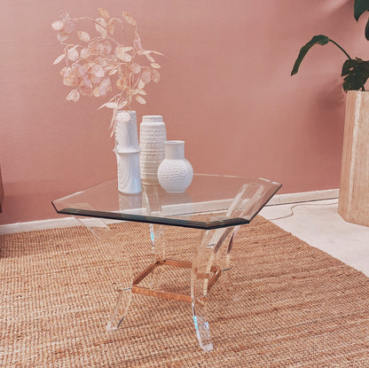 Lucite sidetable with glass top