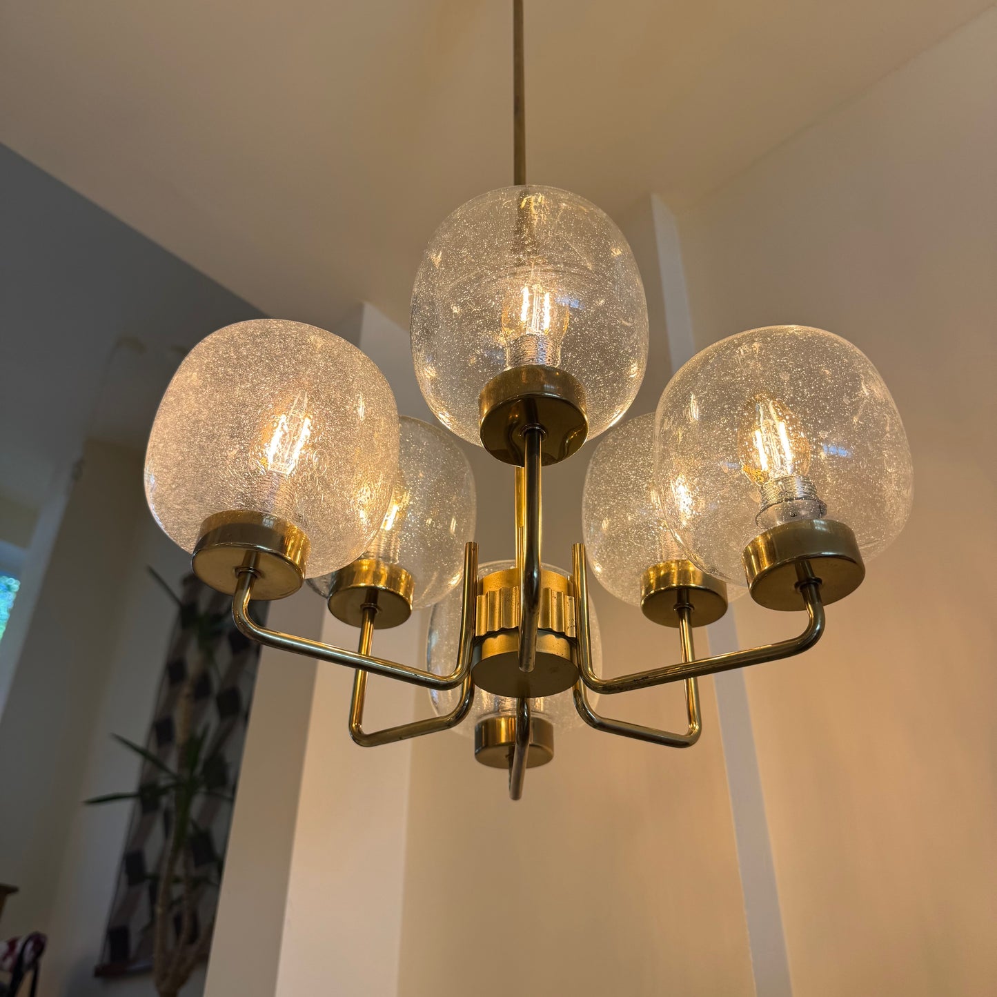 German brass & bubble glass chandelier