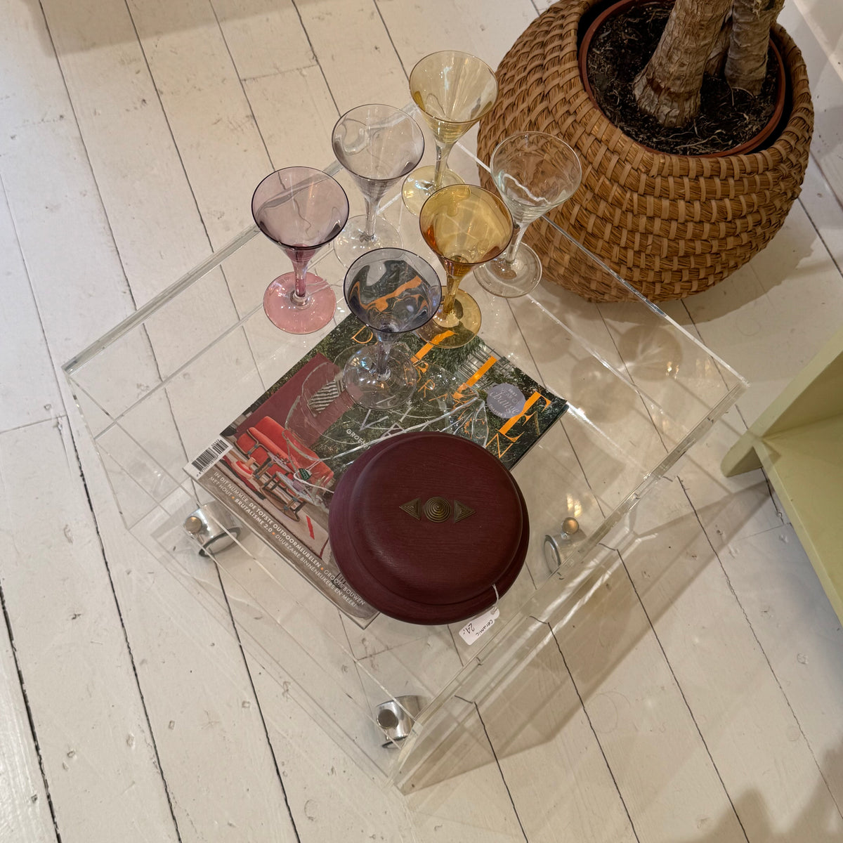 Vintage Acrylic Side Table on Wheels, 1980s
