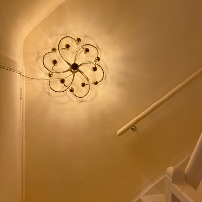 Scolari brass spiral ceiling/wall light, 1970