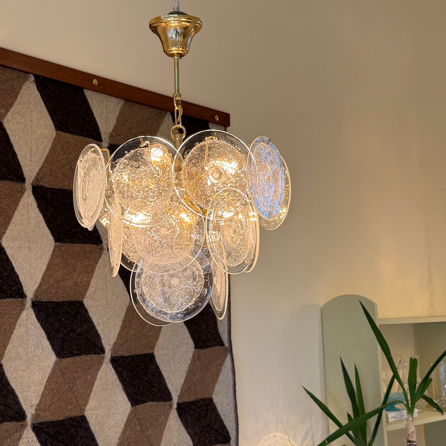 Italian Vistosi disc glass chandelier 1970