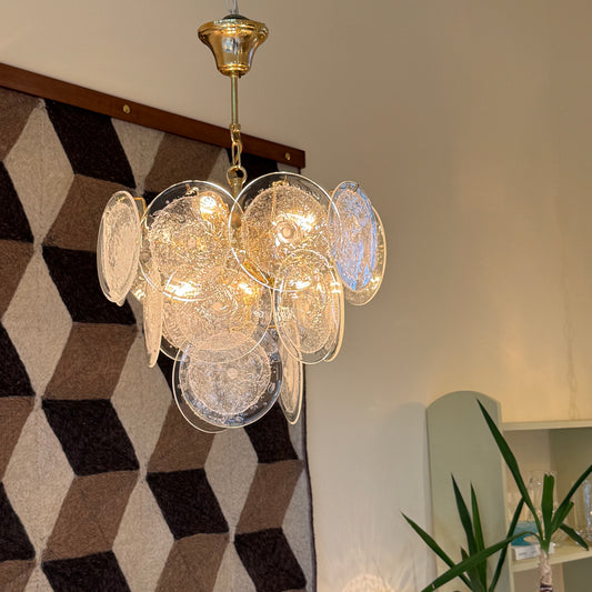 Italian Vistosi disc glass chandelier 1970