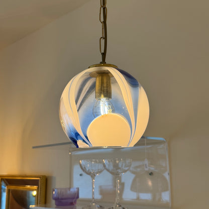 Italian Blue & White Murano Glass Globe Pendant