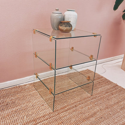 3 tier glass side table with gold details