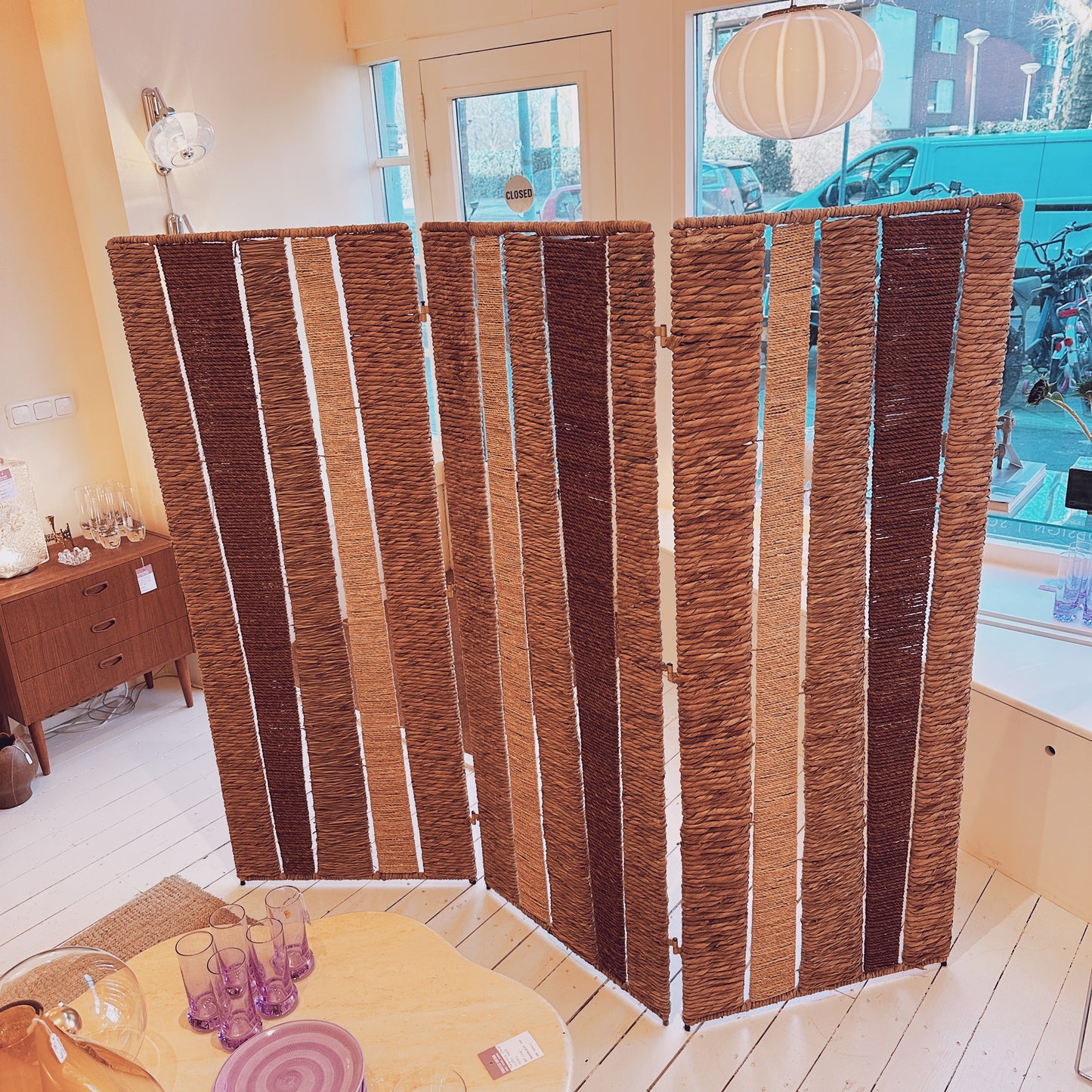 Wicker, rattan and rope folding screen