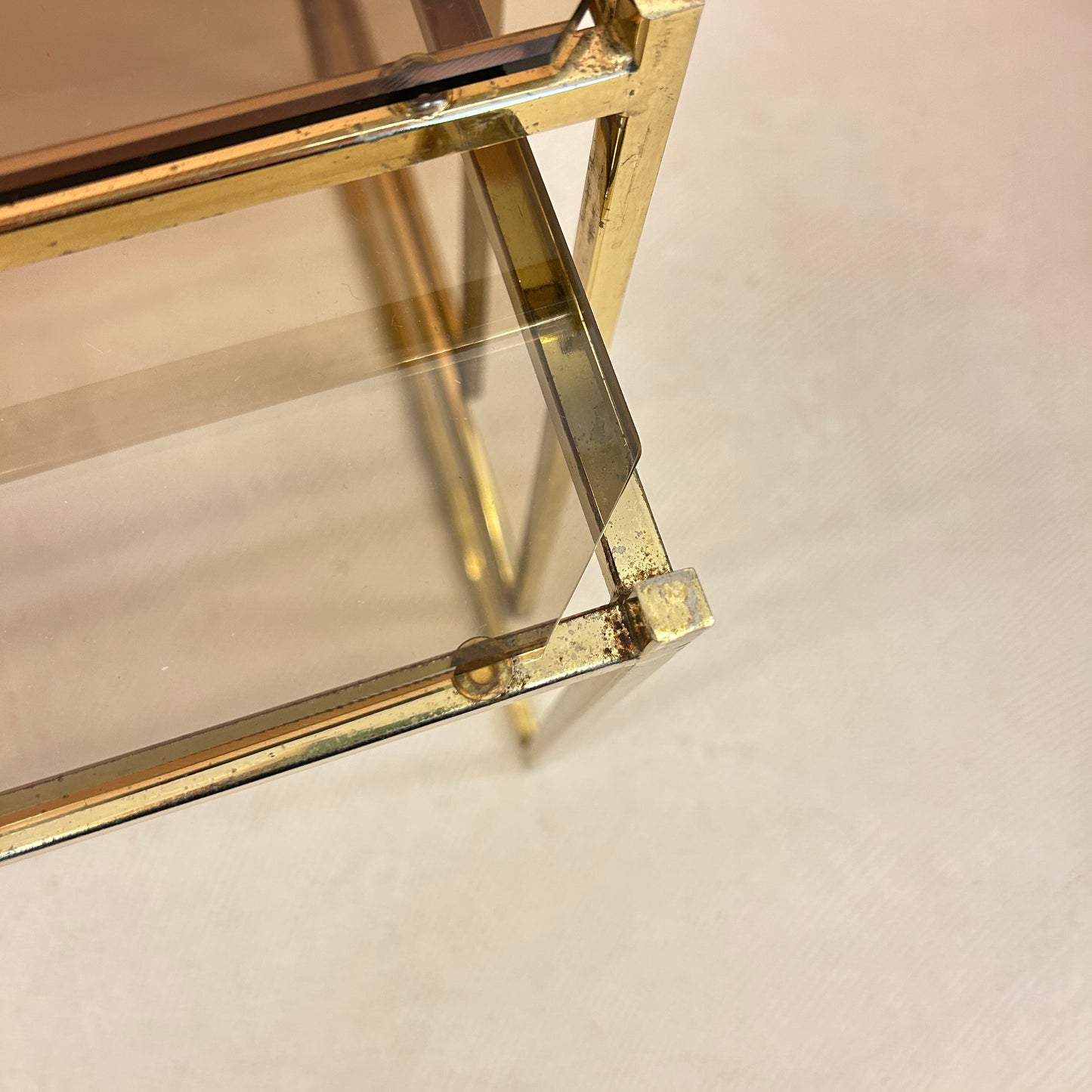 Nesting tables - Brass & smoked glass.