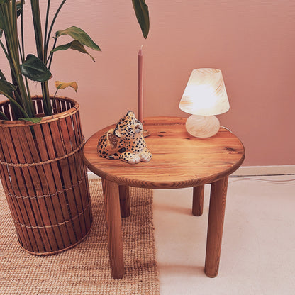 Round pine wood side table