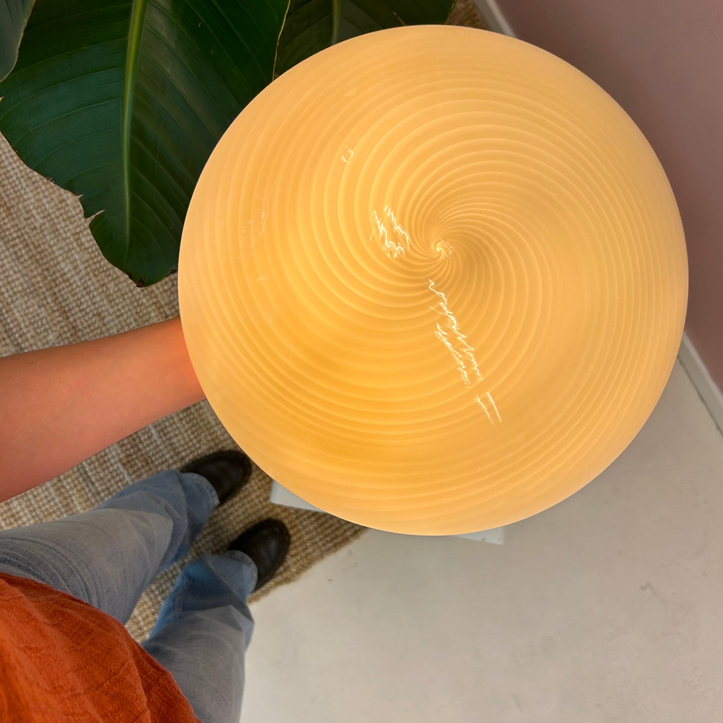 Swirly yellow Murano glass ceiling light