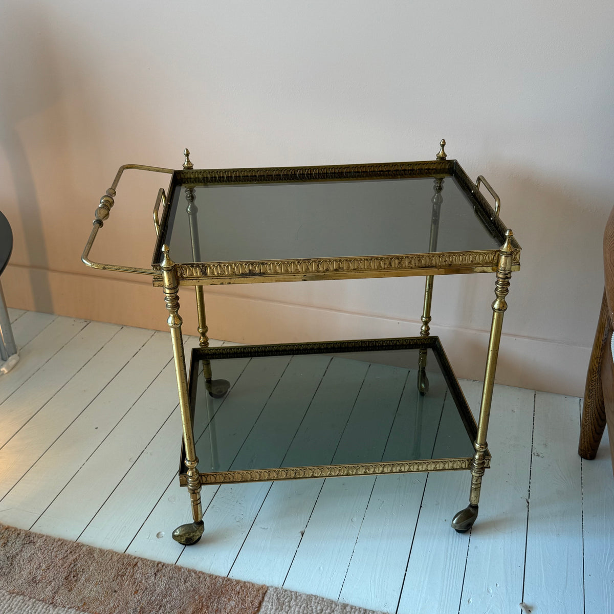Italian brass bar cart with removable tray