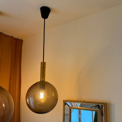 Glashütte Limburg smoked glass globe pendant, 1960s